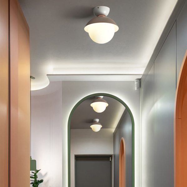 Contemporary Scandinavian Glass Iron Bowl-Shaped Round 1-Light Semi-Flush Mount Ceiling Light For Bedroom & Living Room - Image 8