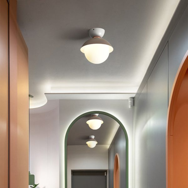 Contemporary Scandinavian Glass Iron Bowl-Shaped Round 1-Light Semi-Flush Mount Ceiling Light For Bedroom & Living Room - Image 2