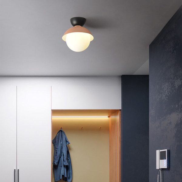 Contemporary Scandinavian Glass Iron Bowl-Shaped Round 1-Light Semi-Flush Mount Ceiling Light For Bedroom & Living Room - Image 10