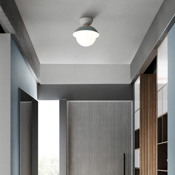 Contemporary Scandinavian Glass Iron Bowl-Shaped Round 1-Light Semi-Flush Mount Ceiling Light For Bedroom & Living Room - Image 11