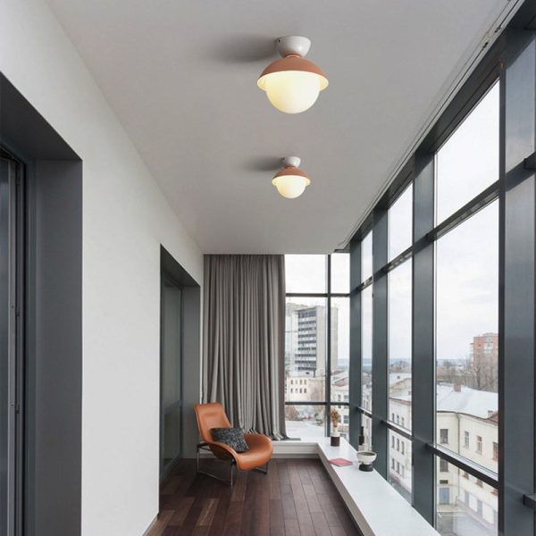 Contemporary Scandinavian Glass Iron Bowl-Shaped Round 1-Light Semi-Flush Mount Ceiling Light For Bedroom & Living Room - Image 15