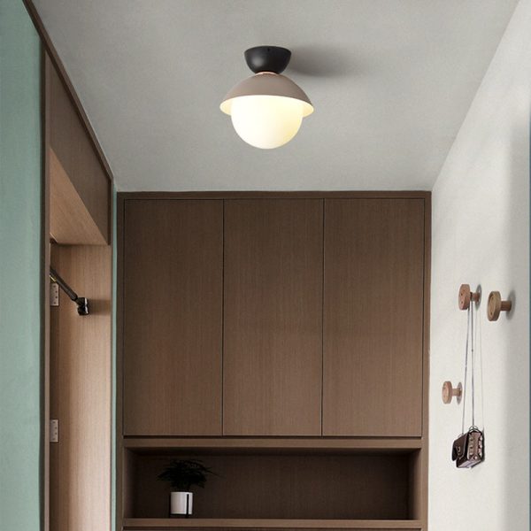 Contemporary Scandinavian Glass Iron Bowl-Shaped Round 1-Light Semi-Flush Mount Ceiling Light For Bedroom & Living Room - Image 13