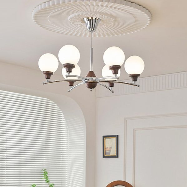 Traditional Chinese Glass Ash Wood Metal Branch Globe Chandelier 4/6/8 Lights For Dining Room - Image 2