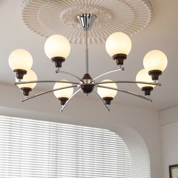 Traditional Chinese Glass Ash Wood Metal Branch Globe Chandelier 4/6/8 Lights For Dining Room - Image 17