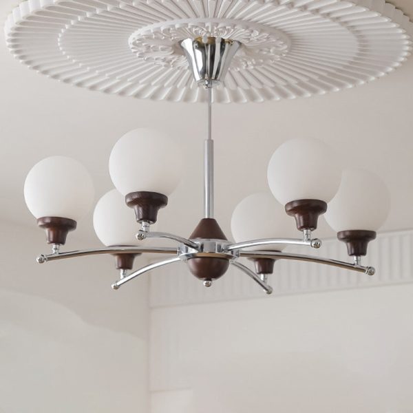 Traditional Chinese Glass Ash Wood Metal Branch Globe Chandelier 4/6/8 Lights For Dining Room - Image 14