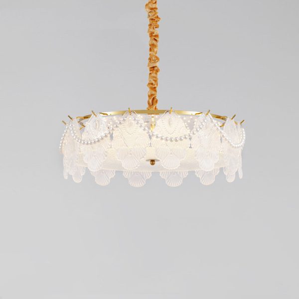 Traditional French Metal & Glass Round Shell Leaf LED Chandelier For Bedroom And Living Room - Image 18