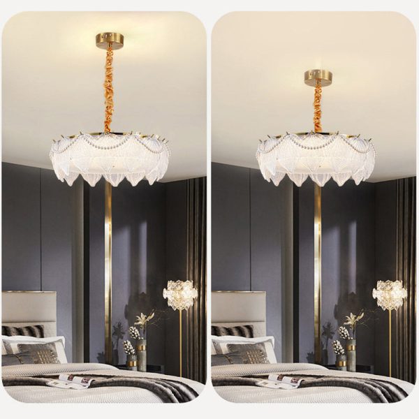 Traditional French Metal & Glass Round Shell Leaf LED Chandelier For Bedroom And Living Room - Image 13
