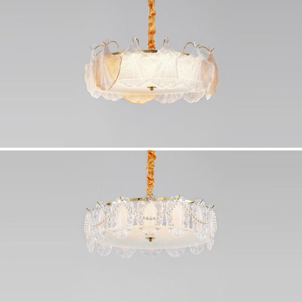 Traditional French Metal & Glass Round Shell Leaf LED Chandelier For Bedroom And Living Room - Image 25