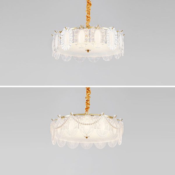 Traditional French Metal & Glass Round Shell Leaf LED Chandelier For Bedroom And Living Room - Image 26
