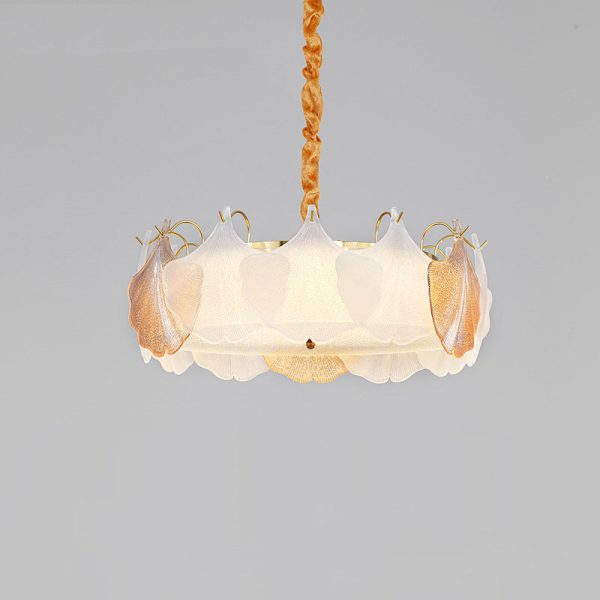Traditional French Metal & Glass Round Shell Leaf LED Chandelier For Bedroom And Living Room - Image 15
