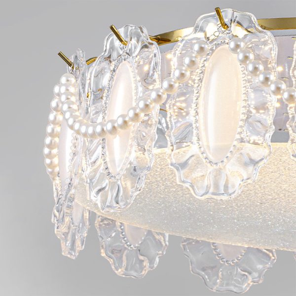 Traditional French Metal & Glass Round Shell Leaf LED Chandelier For Bedroom And Living Room - Image 9