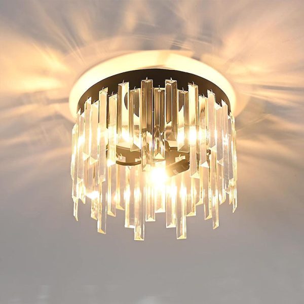 Contemporary Nordic Crystal Metal Round 3-Light Semi-Flush Mount Ceiling Light For Hallway & Bedroom - Image 6