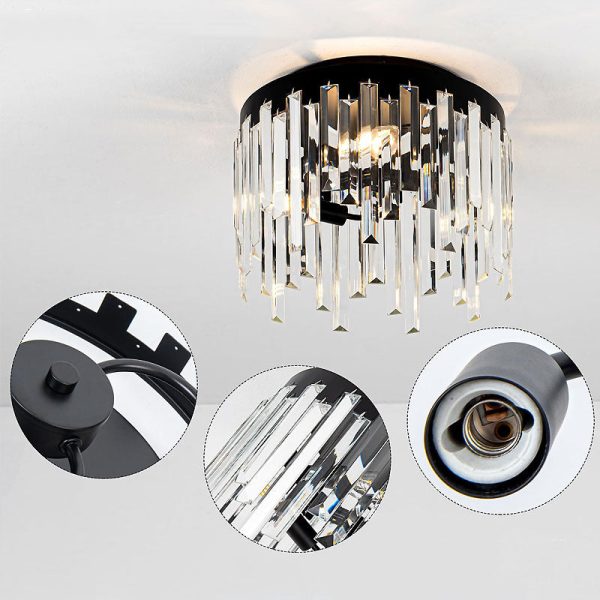 Contemporary Nordic Crystal Metal Round 3-Light Semi-Flush Mount Ceiling Light For Hallway & Bedroom - Image 8