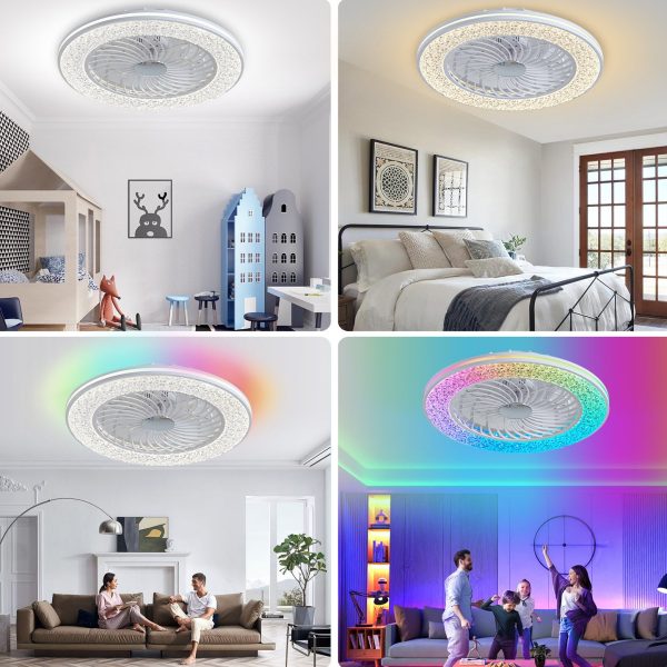 Modern Minimalist ABS And Acrylic Round Smart LED Semi-Flush Mount Ceiling Fan Light For Bedroom And Living Room - Image 7