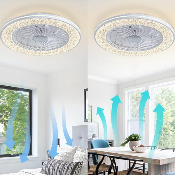 Modern Minimalist ABS And Acrylic Round Smart LED Semi-Flush Mount Ceiling Fan Light For Bedroom And Living Room - Image 6