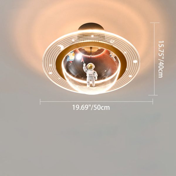 Contemporary Creative Kids Iron Resin & Acrylic Astronaut Globe LED Semi-Flush Mount Ceiling Light For Bedroom - Image 7