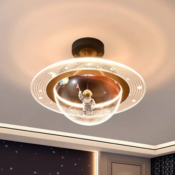 Contemporary Creative Kids Iron Resin & Acrylic Astronaut Globe LED Semi-Flush Mount Ceiling Light For Bedroom - Image 6