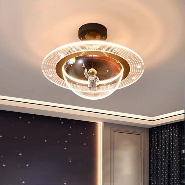 Contemporary Creative Kids Iron Resin & Acrylic Astronaut Globe LED Semi-Flush Mount Ceiling Light For Bedroom - Image 14