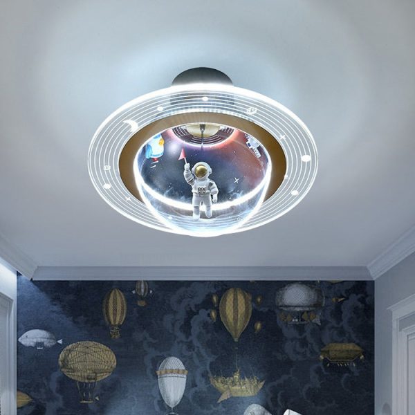 Contemporary Creative Kids Iron Resin & Acrylic Astronaut Globe LED Semi-Flush Mount Ceiling Light For Bedroom - Image 4