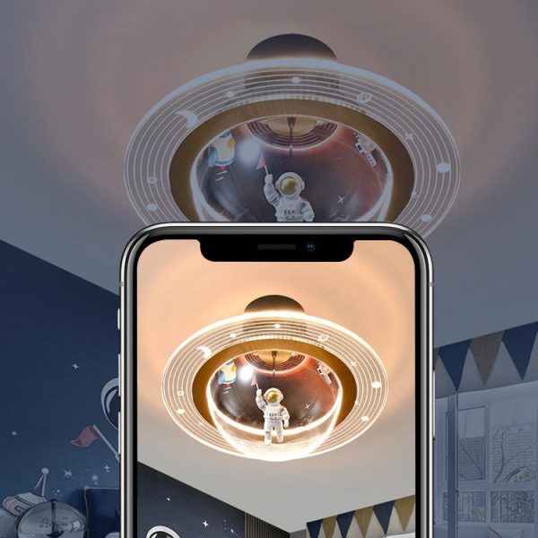 Contemporary Creative Kids Iron Resin & Acrylic Astronaut Globe LED Semi-Flush Mount Ceiling Light For Bedroom - Image 12