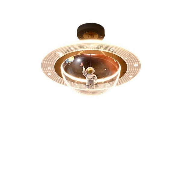 Contemporary Creative Kids Iron Resin & Acrylic Astronaut Globe LED Semi-Flush Mount Ceiling Light For Bedroom - Image 16