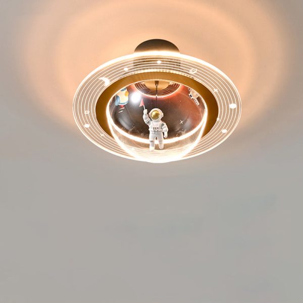 Contemporary Creative Kids Iron Resin & Acrylic Astronaut Globe LED Semi-Flush Mount Ceiling Light For Bedroom - Image 15