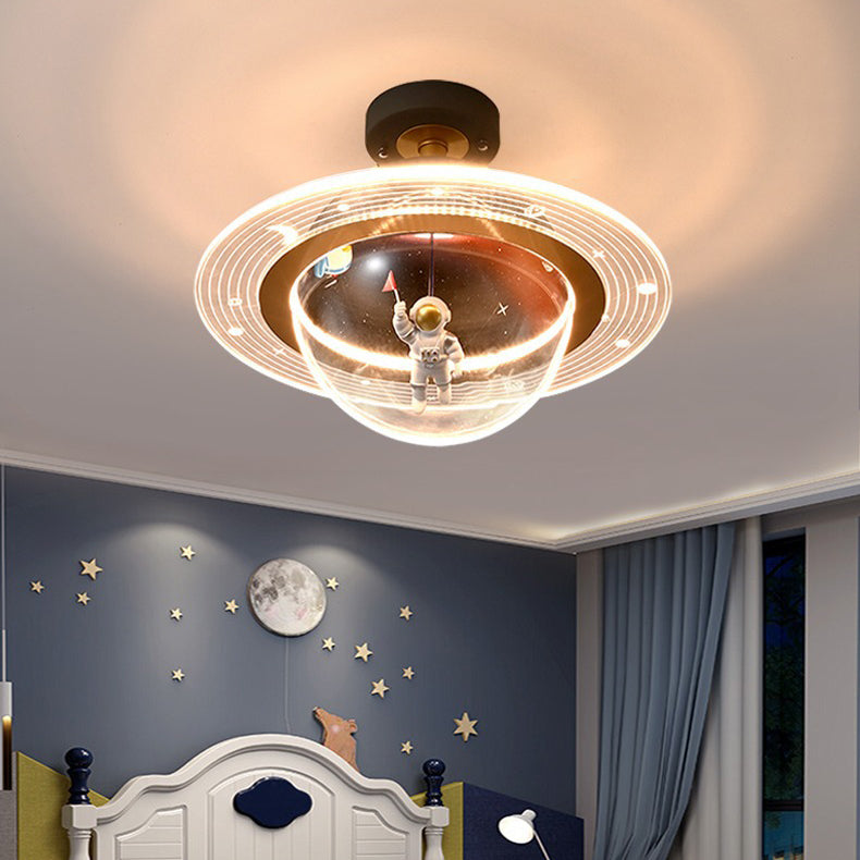 BS-Lighting-AX02966-4.jpg Contemporary Creative Kids Iron Resin & Acrylic Astronaut Globe LED Semi-Flush Mount Ceiling Light For Bedroom - Image 1