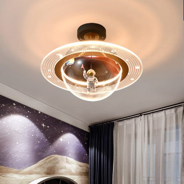 Contemporary Creative Kids Iron Resin & Acrylic Astronaut Globe LED Semi-Flush Mount Ceiling Light For Bedroom - Image 5