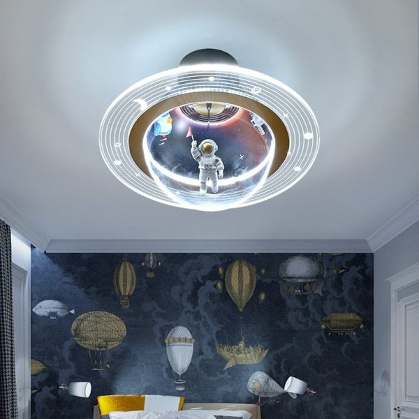 Contemporary Creative Kids Iron Resin & Acrylic Astronaut Globe LED Semi-Flush Mount Ceiling Light For Bedroom - Image 2