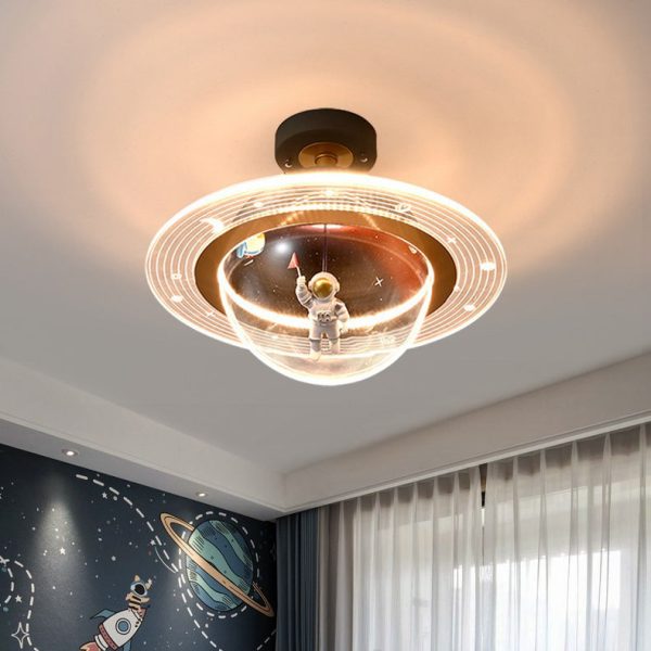 Contemporary Creative Kids Iron Resin & Acrylic Astronaut Globe LED Semi-Flush Mount Ceiling Light For Bedroom - Image 3