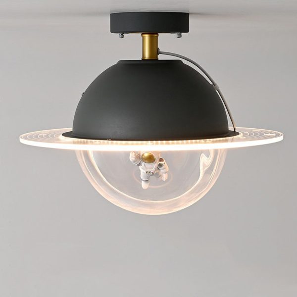 Contemporary Creative Kids Iron Resin & Acrylic Astronaut Globe LED Semi-Flush Mount Ceiling Light For Bedroom - Image 10
