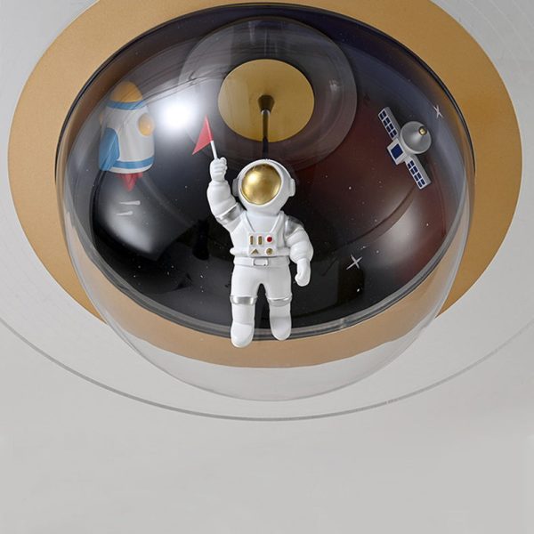 Contemporary Creative Kids Iron Resin & Acrylic Astronaut Globe LED Semi-Flush Mount Ceiling Light For Bedroom - Image 9