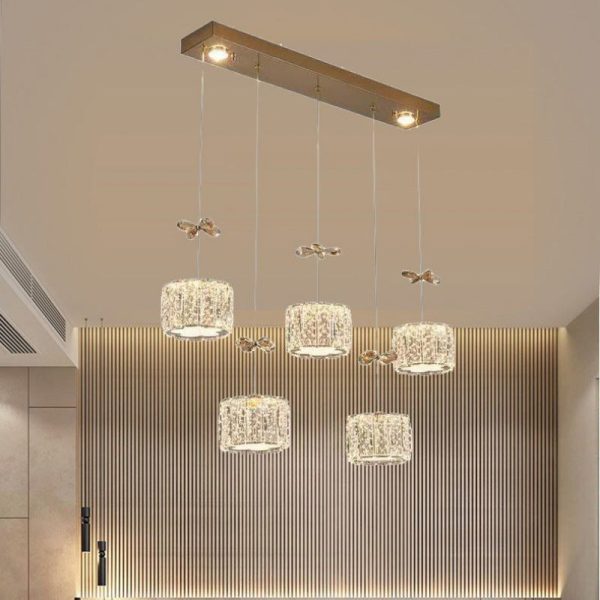 Modern Luxury Crystal & Stainless Steel Raindrop Cylinder Petal LED Chandelier Island Light For Dining Room & Living Room - Image 2