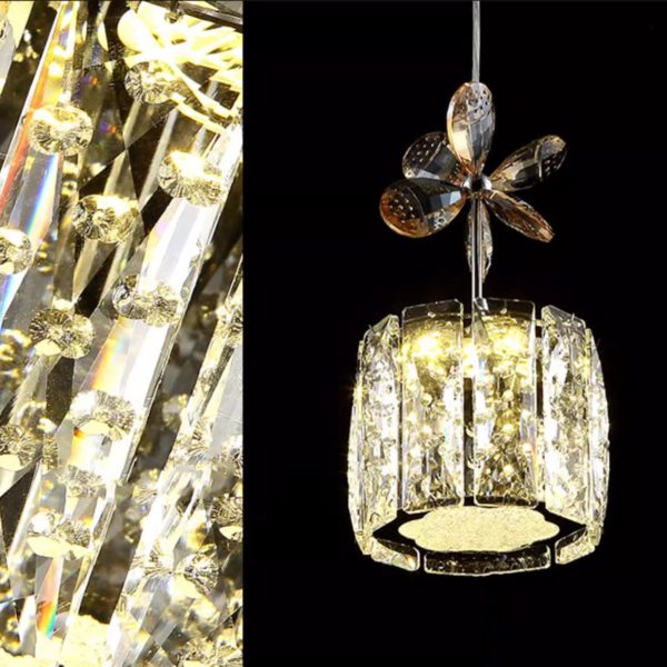 Modern Luxury Crystal & Stainless Steel Raindrop Cylinder Petal LED Chandelier Island Light For Dining Room & Living Room - Image 16