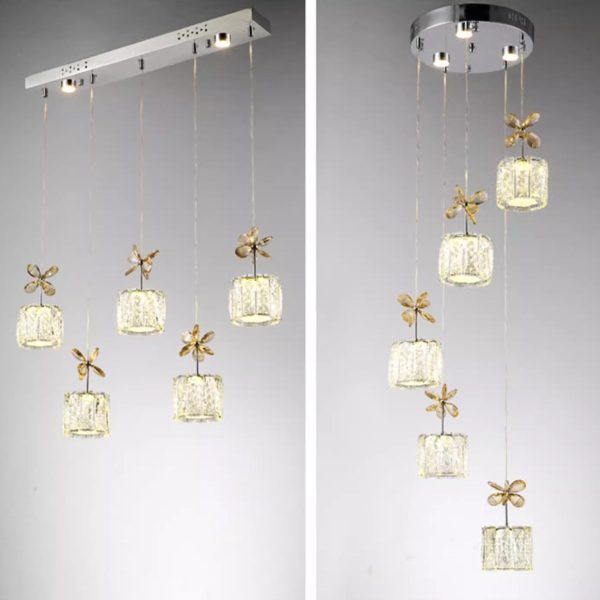 Modern Luxury Crystal & Stainless Steel Raindrop Cylinder Petal LED Chandelier Island Light For Dining Room & Living Room - Image 18