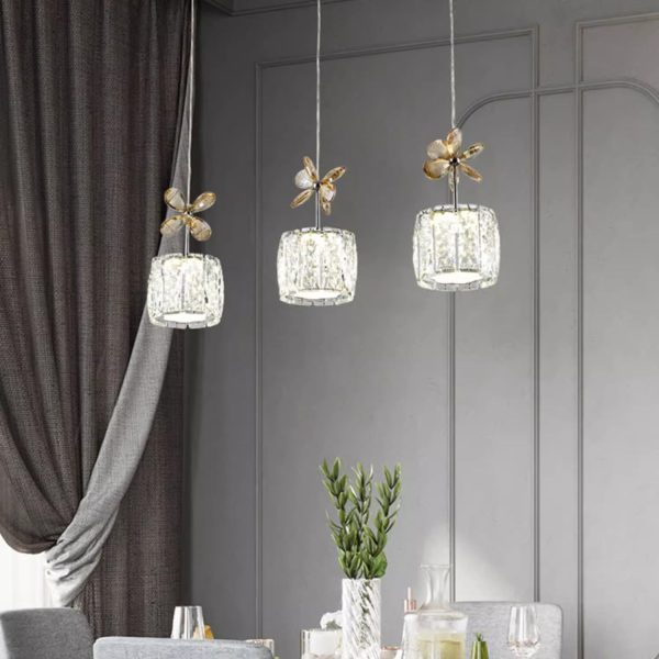 Modern Luxury Crystal & Stainless Steel Raindrop Cylinder Petal LED Chandelier Island Light For Dining Room & Living Room - Image 25