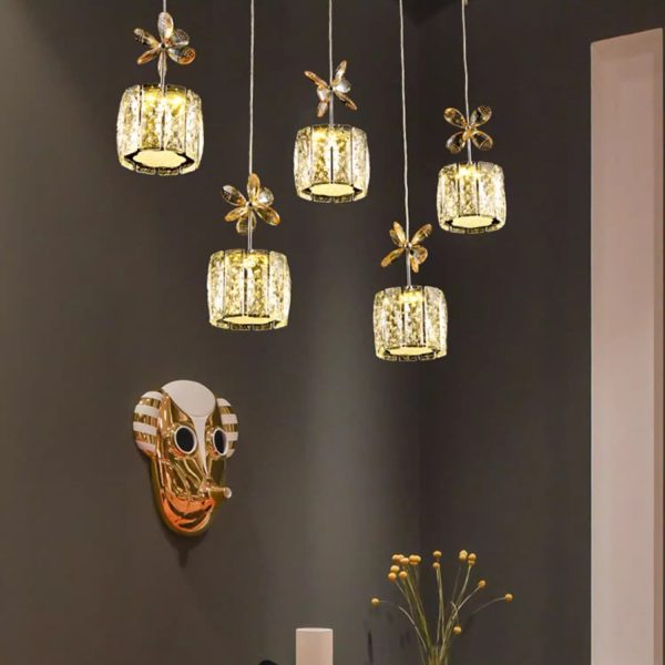 Modern Luxury Crystal & Stainless Steel Raindrop Cylinder Petal LED Chandelier Island Light For Dining Room & Living Room - Image 7