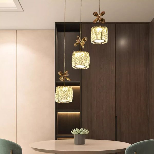 Modern Luxury Crystal & Stainless Steel Raindrop Cylinder Petal LED Chandelier Island Light For Dining Room & Living Room - Image 26