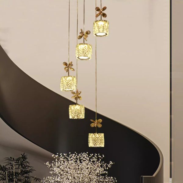 Modern Luxury Crystal & Stainless Steel Raindrop Cylinder Petal LED Chandelier Island Light For Dining Room & Living Room - Image 3