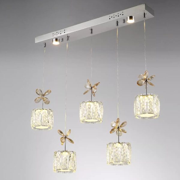 Modern Luxury Crystal & Stainless Steel Raindrop Cylinder Petal LED Chandelier Island Light For Dining Room & Living Room - Image 20