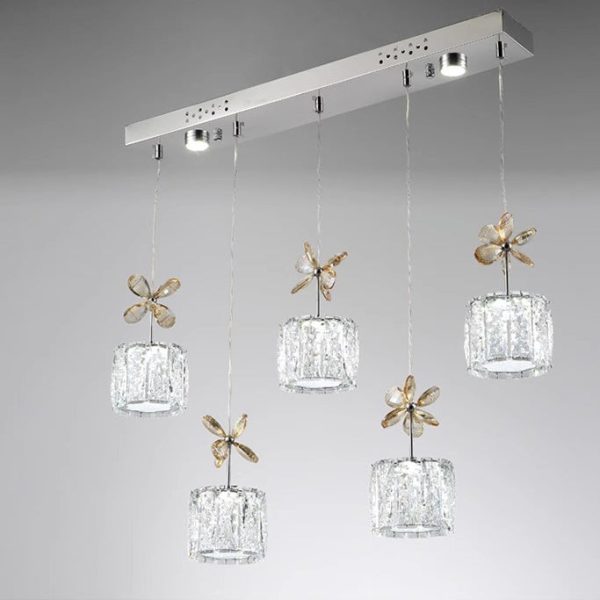 Modern Luxury Crystal & Stainless Steel Raindrop Cylinder Petal LED Chandelier Island Light For Dining Room & Living Room - Image 21