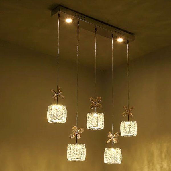 Modern Luxury Crystal & Stainless Steel Raindrop Cylinder Petal LED Chandelier Island Light For Dining Room & Living Room - Image 22