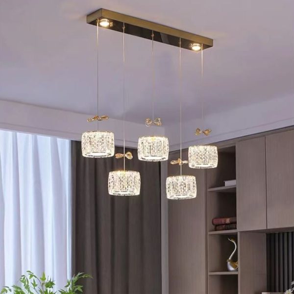 Modern Luxury Crystal & Stainless Steel Raindrop Cylinder Petal LED Chandelier Island Light For Dining Room & Living Room - Image 27