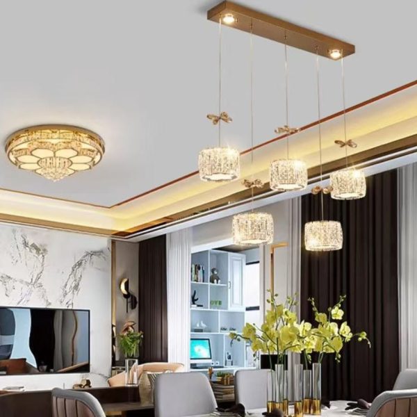 Modern Luxury Crystal & Stainless Steel Raindrop Cylinder Petal LED Chandelier Island Light For Dining Room & Living Room - Image 6