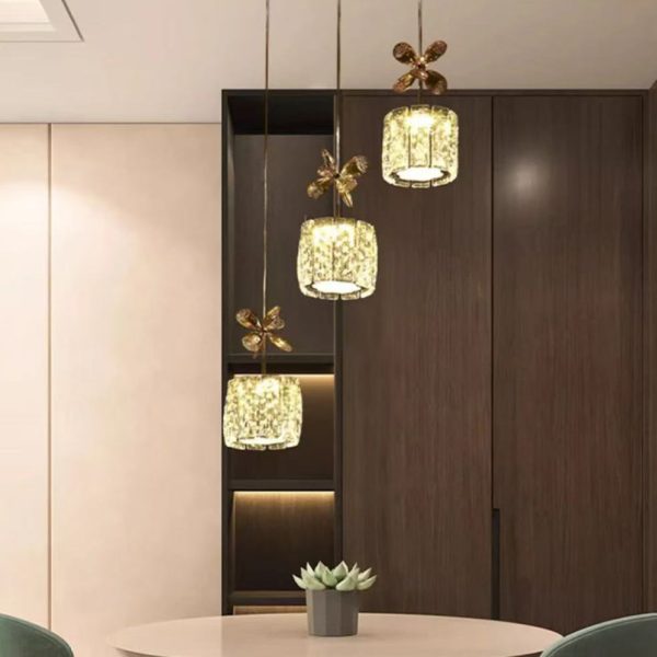 Modern Luxury Crystal & Stainless Steel Raindrop Cylinder Petal LED Chandelier Island Light For Dining Room & Living Room - Image 5