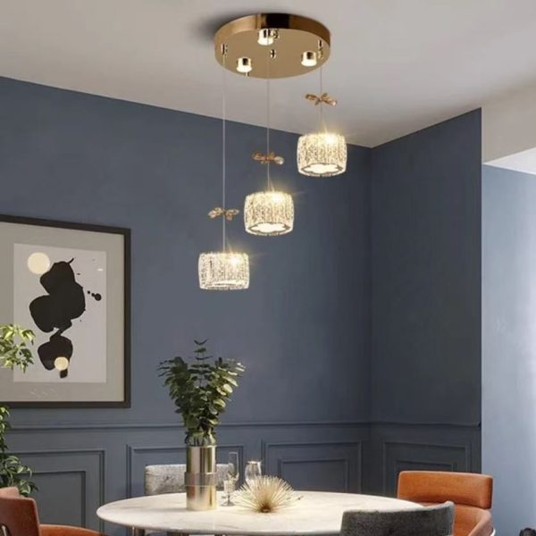 Modern Luxury Crystal & Stainless Steel Raindrop Cylinder Petal LED Chandelier Island Light For Dining Room & Living Room - Image 4