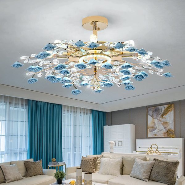 Traditional French Ceramic Crystal Iron Rose & Branch 6/7/8 Light LED Semi-Flush Mount Ceiling Light For Living Room & Bedroom - Image 6