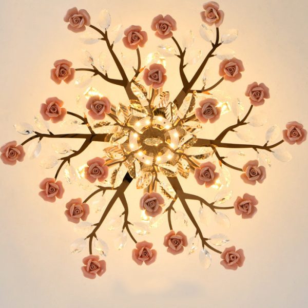 Traditional French Ceramic Crystal Iron Rose & Branch 6/7/8 Light LED Semi-Flush Mount Ceiling Light For Living Room & Bedroom - Image 14