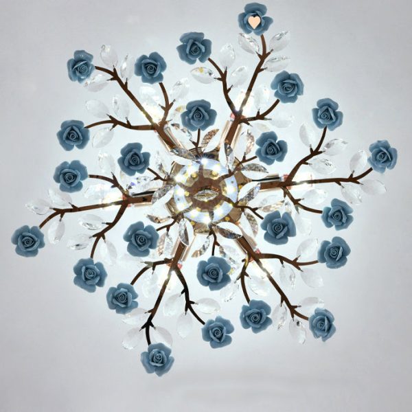 Traditional French Ceramic Crystal Iron Rose & Branch 6/7/8 Light LED Semi-Flush Mount Ceiling Light For Living Room & Bedroom - Image 15