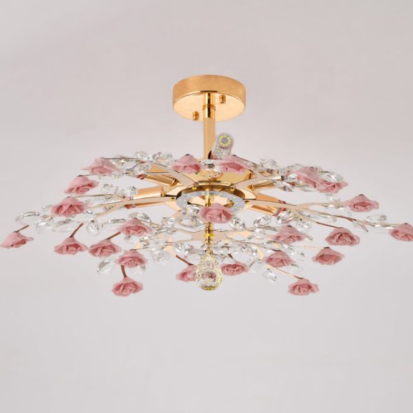 Traditional French Ceramic Crystal Iron Rose & Branch 6/7/8 Light LED Semi-Flush Mount Ceiling Light For Living Room & Bedroom - Image 23